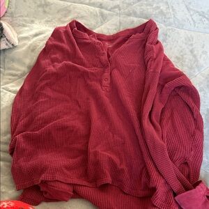 Red Waffle Knit Henley Top